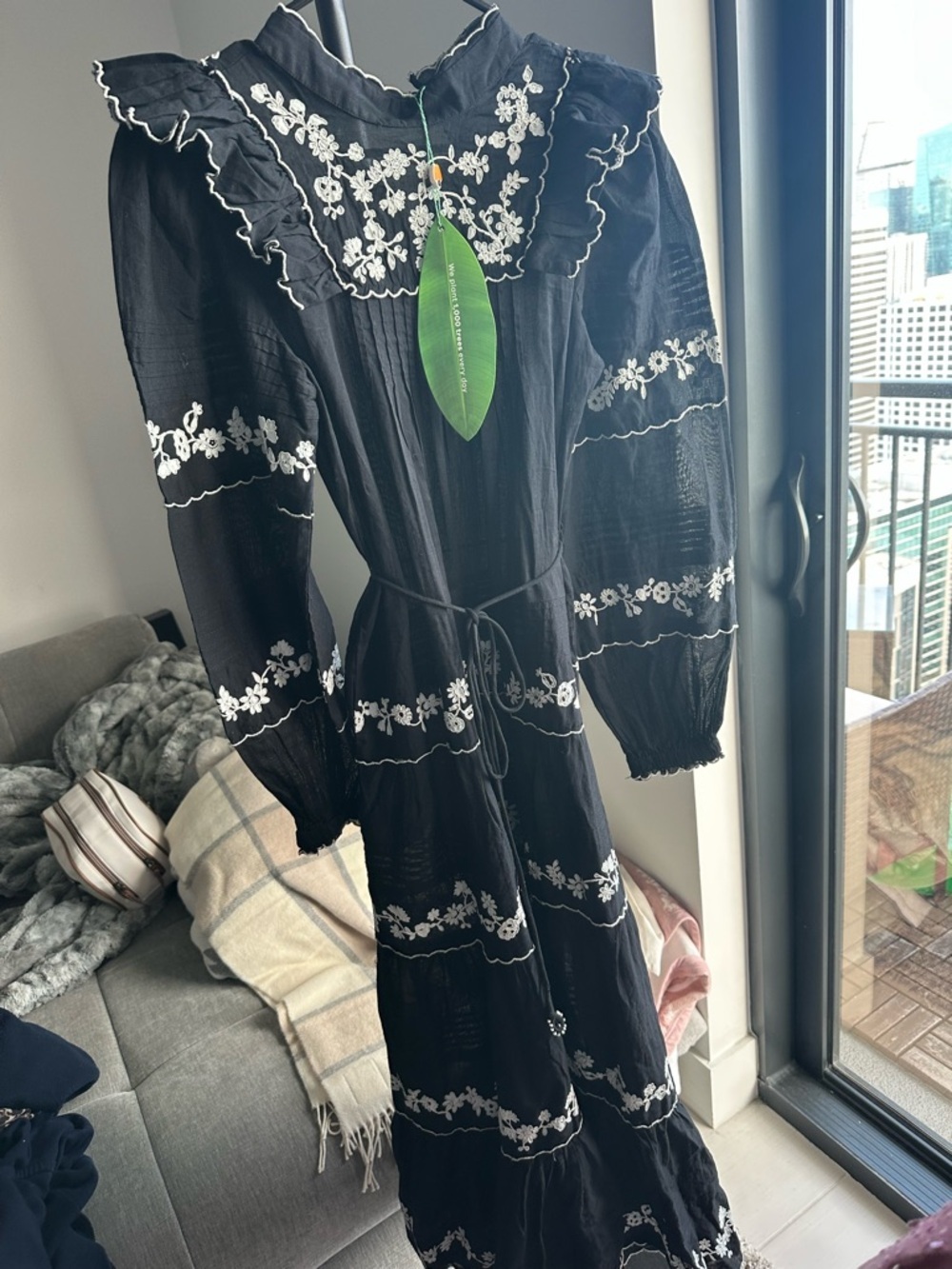 FARM Rio Black Maxi Dress with White Floral Embroidery - Picture 5 of 5
